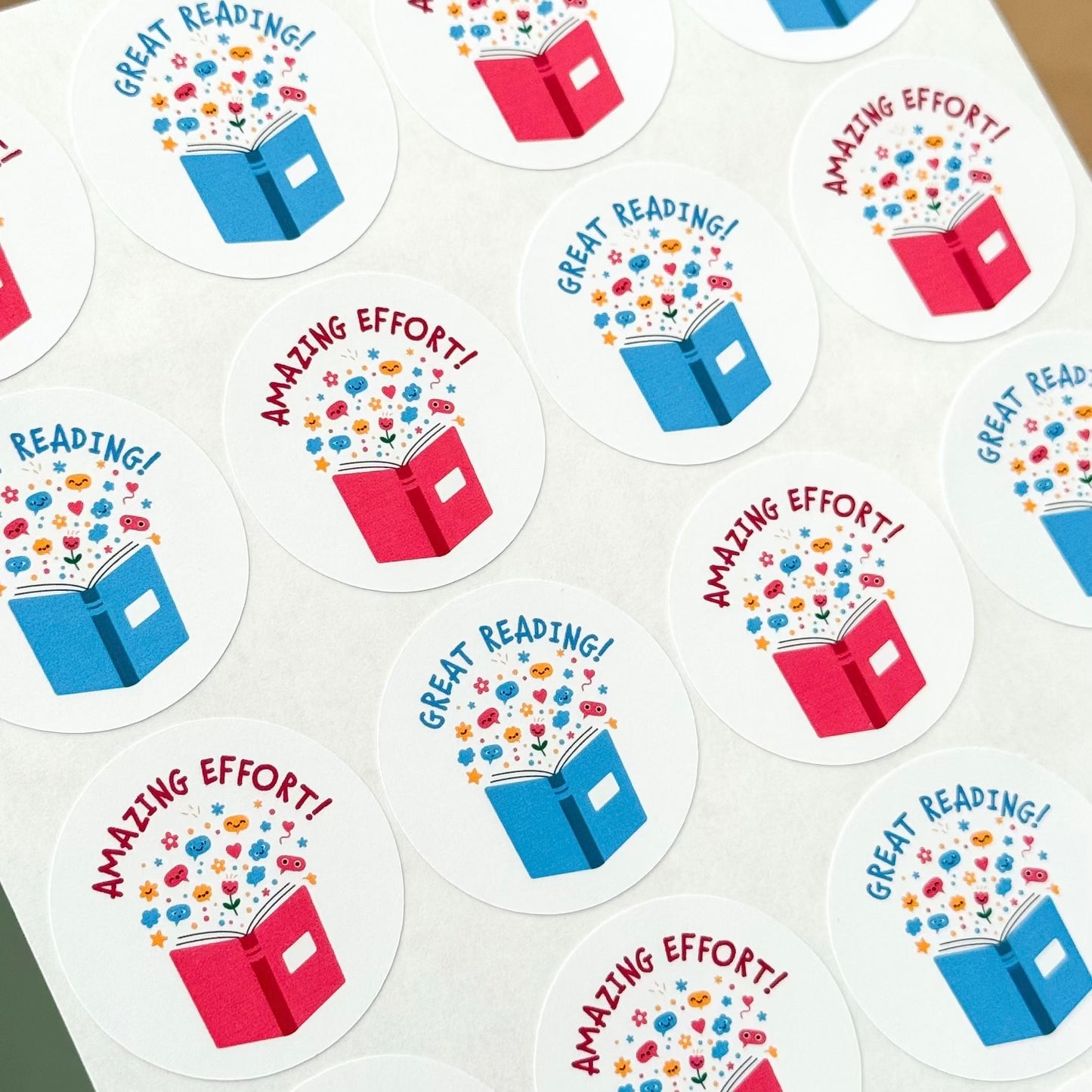 Reading Reward Stickers | Pink & Blue Book Teacher Sticker Sheet