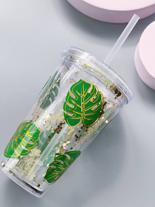 Monstera Gold Glitter Cold Cup