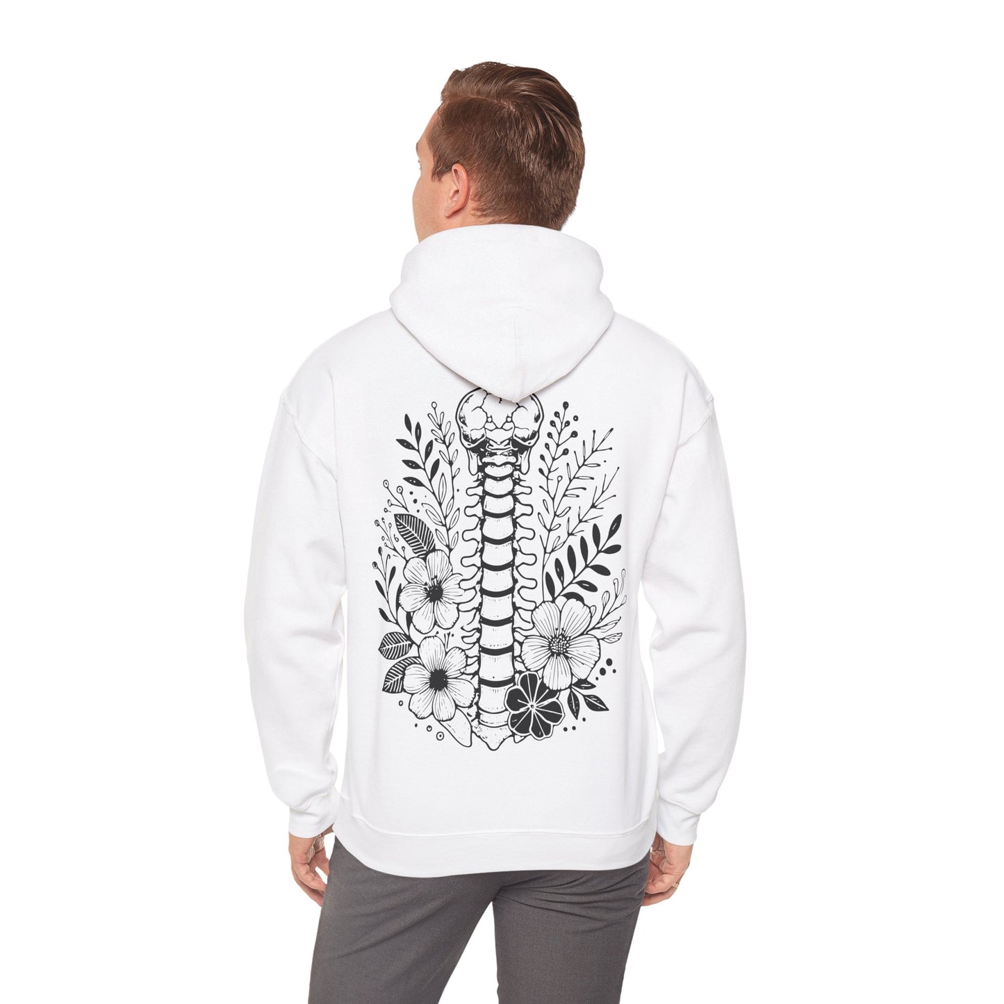 Floral Spine Hoodie — Botanical Anatomical Backprint Sweatshirt