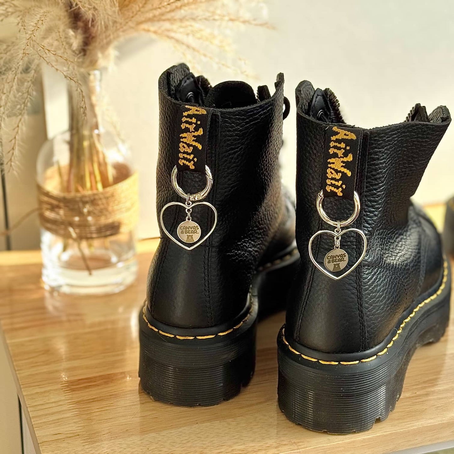 Custom Engraved Logo Boot Charms – Heart Pendant with Logo & Spring Carabiner
