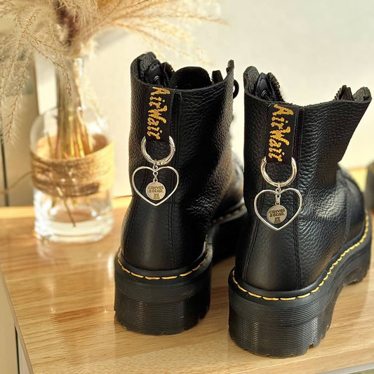 Custom Engraved Logo Boot Charms – Heart Pendant with Logo & Spring Carabiner