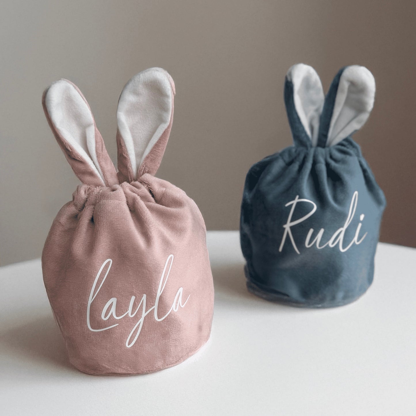 Personalised Easter Bunny Bags – Velvet Gift Bags with Custom Name