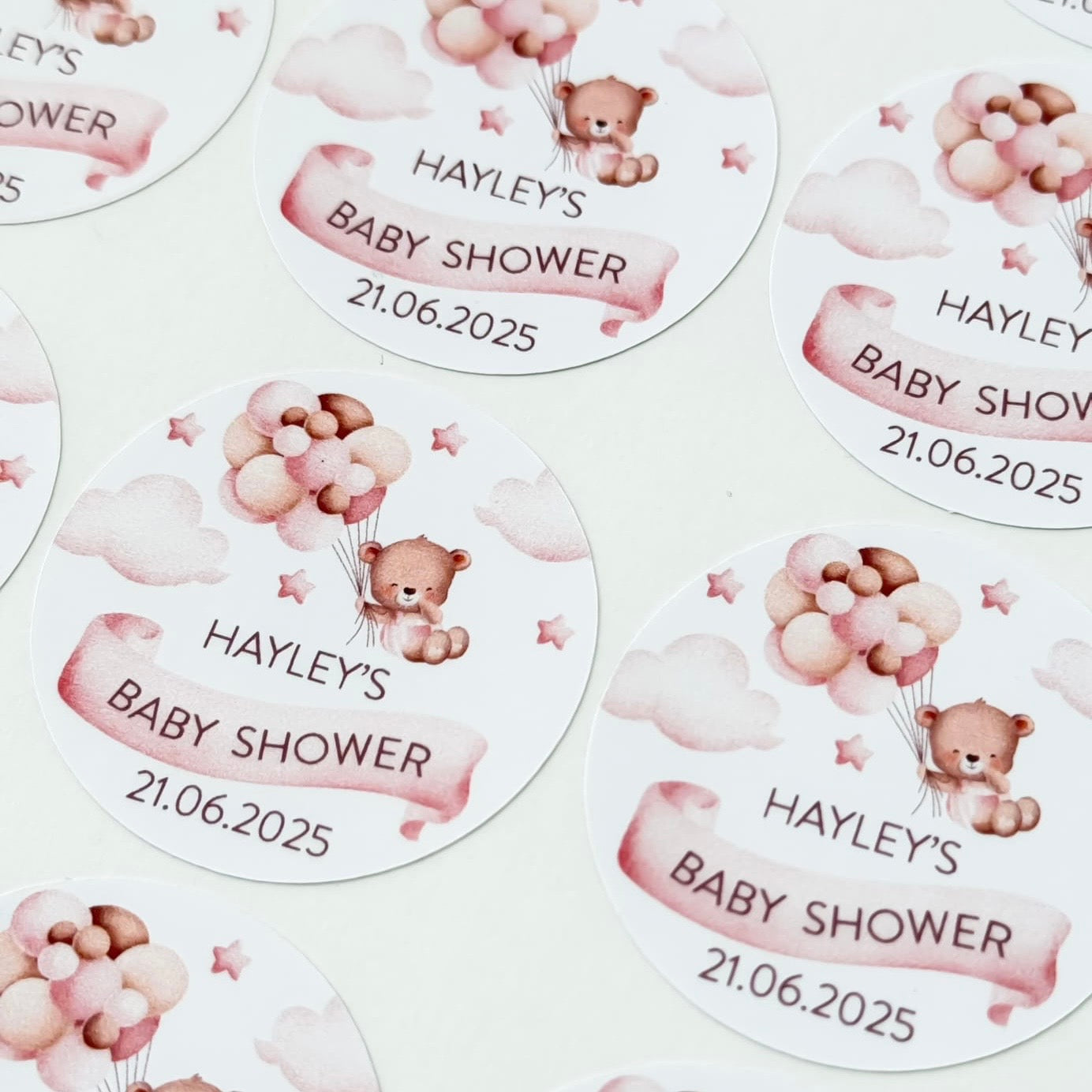 Personalised Baby Shower Stickers - Name & Date Custom - Pink or Blue