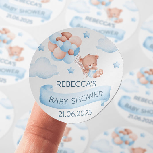 Personalised Baby Shower Stickers - Name & Date Custom - Pink or Blue
