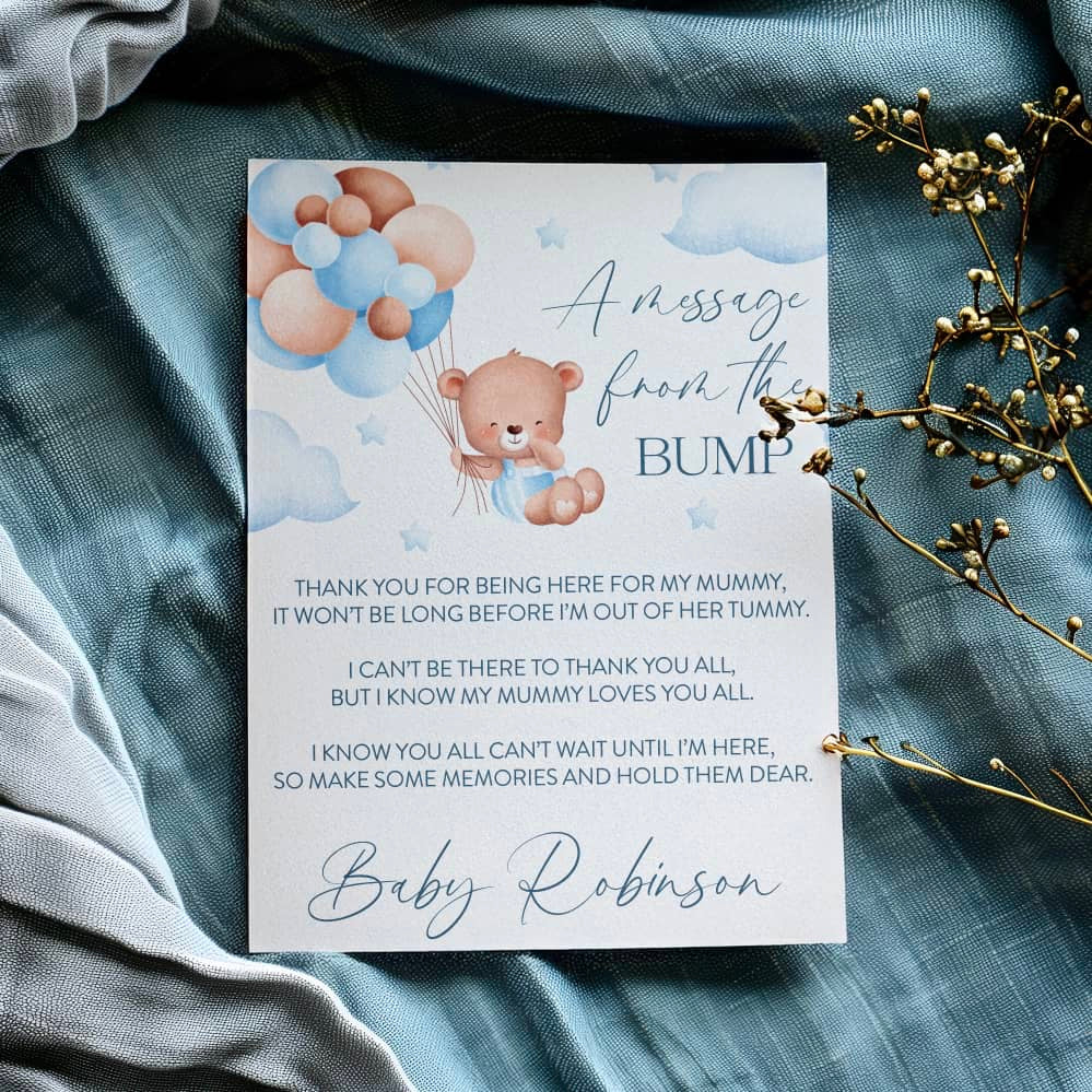 Personalised “A Message from the Bump” A4 Baby Shower Print – Teddy Bear Theme