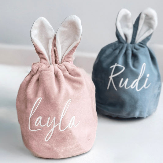 Personalised Easter Bunny Bags – Velvet Gift Bags with Custom Name