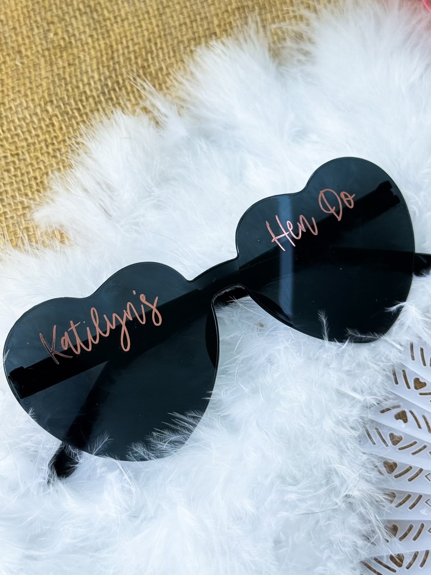 Personalised Heart Shaped Hen Do Glasses – Frameless Bridal Party Sunglasses