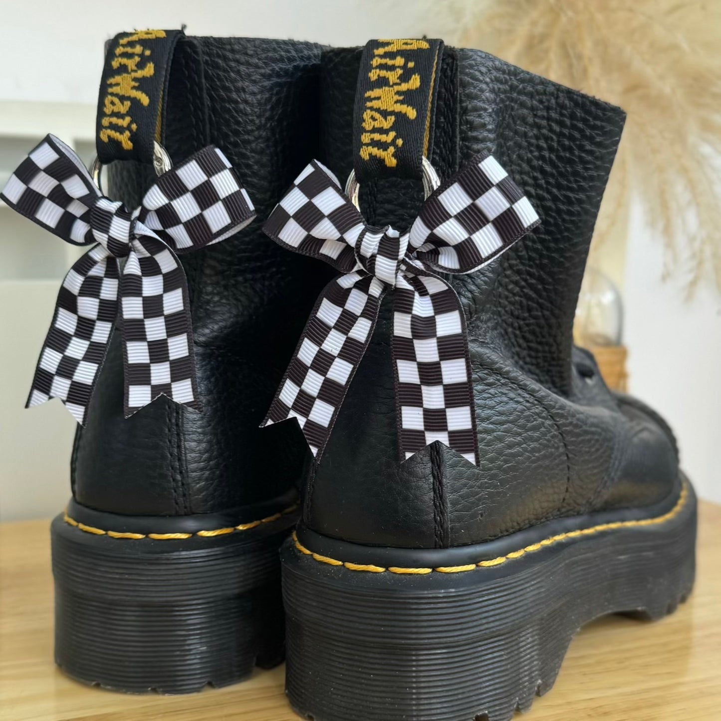 'Duality' Checkerboard Ribbon Bow Boot Charms