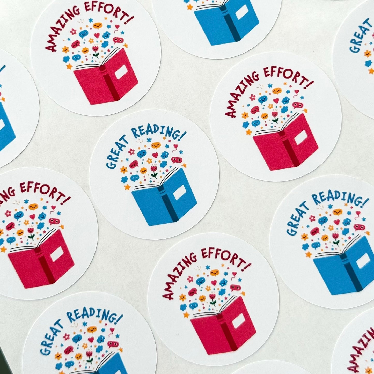Reading Reward Stickers | Pink & Blue Book Teacher Sticker Sheet