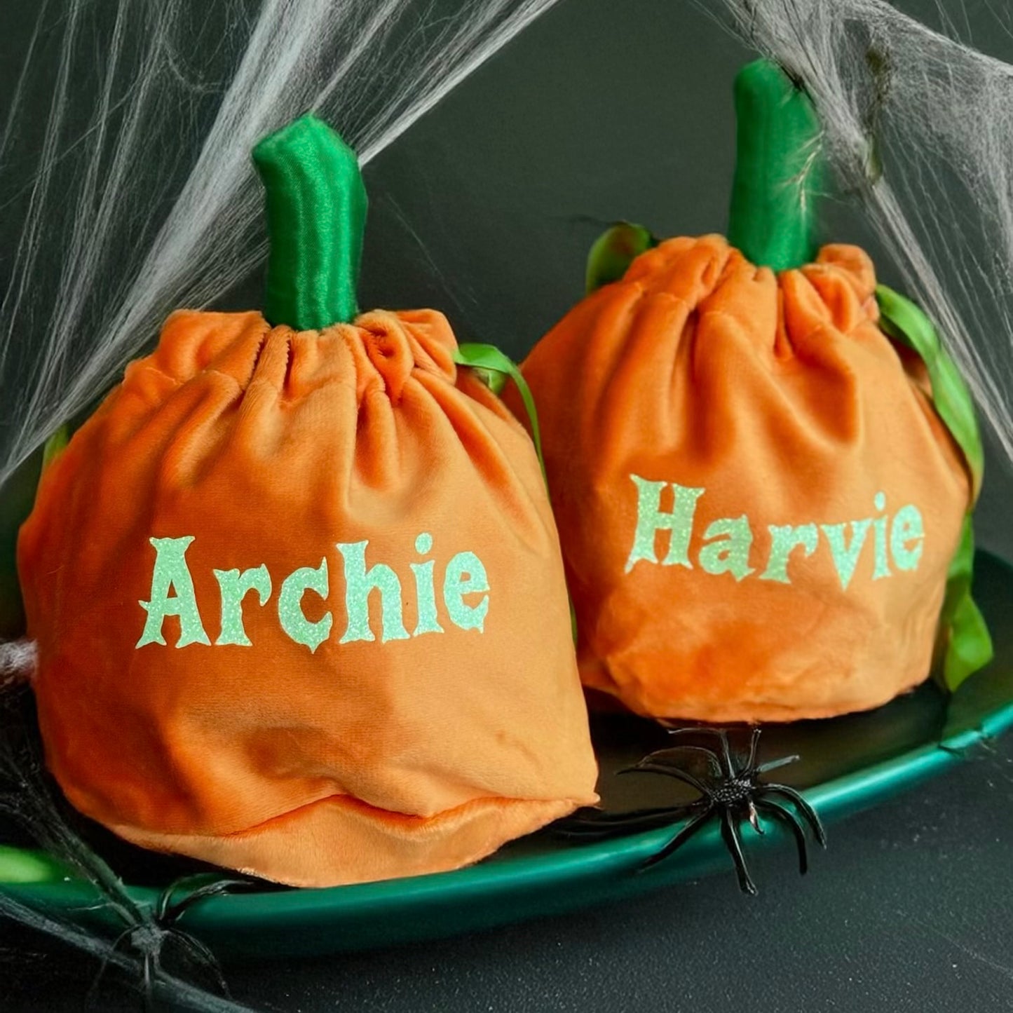 Glow in the Dark Personalised Velvet Pumpkin Treat Bags