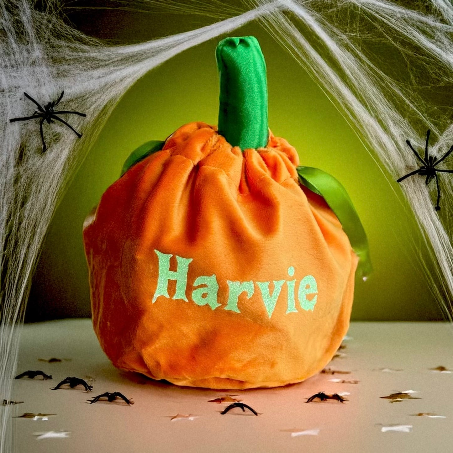Glow in the Dark Personalised Velvet Pumpkin Treat Bags