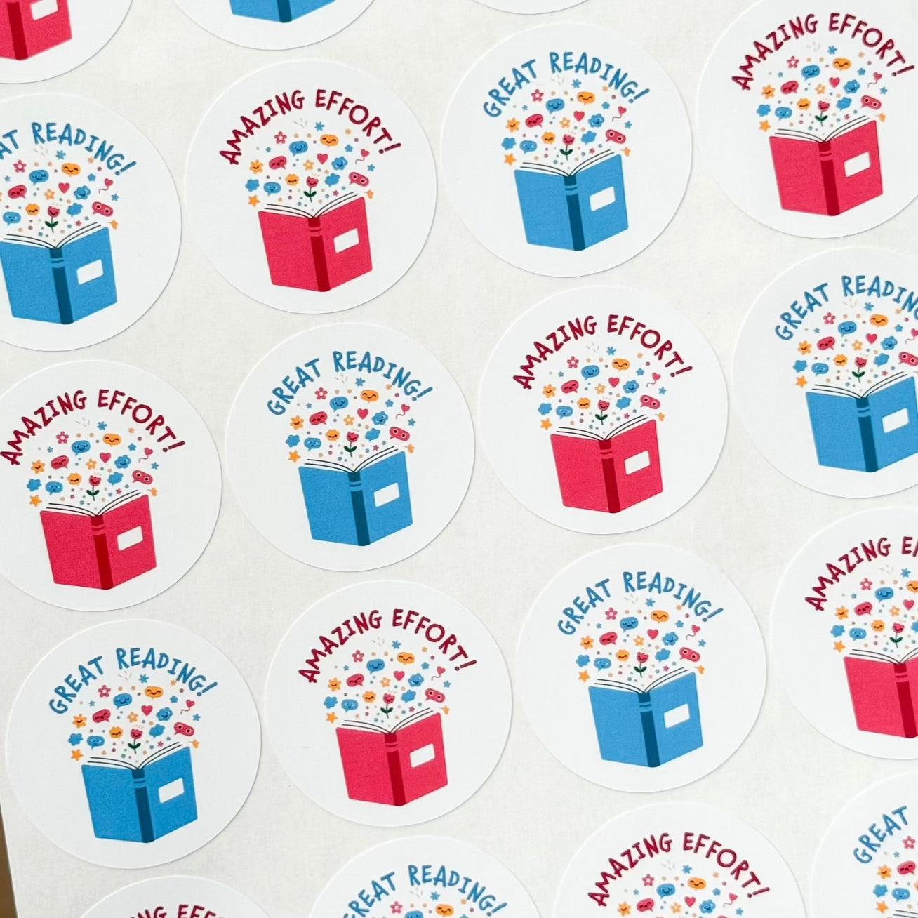 Reading Reward Stickers | Pink & Blue Book Teacher Sticker Sheet
