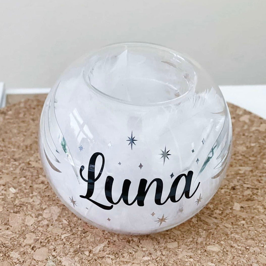 Name with Wings Memorial Tealight Holder