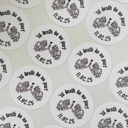 Custom Alternative Wedding Stickers – ‘Til Death Do Us Part | Alternative Wedding Décor