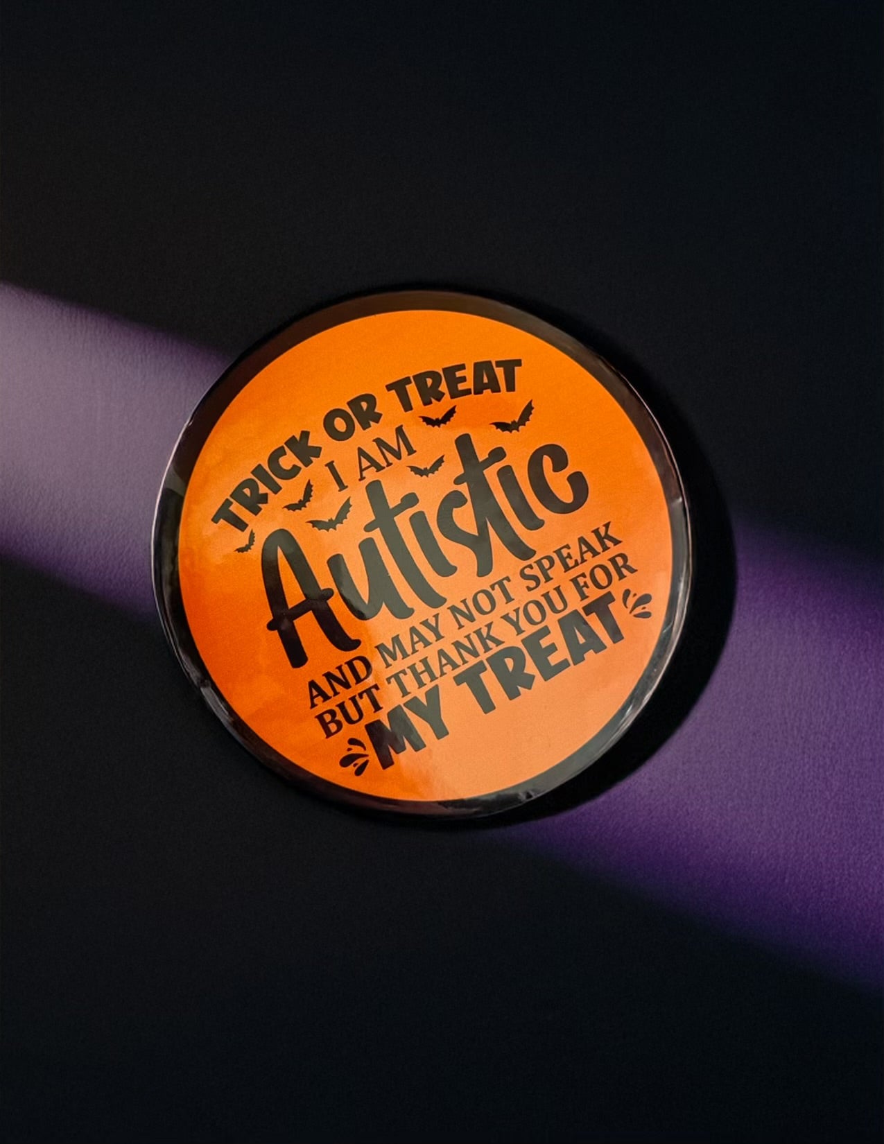 Halloween Non-Verbal Trick or Treat Badge - Autism & Non-Verbal Friendly (75mm)