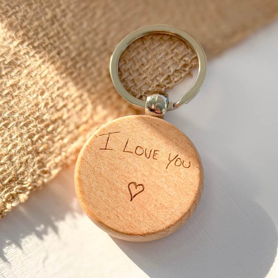 Personalised Engraved Drawing Keyring – Custom Handwriting & Artwork