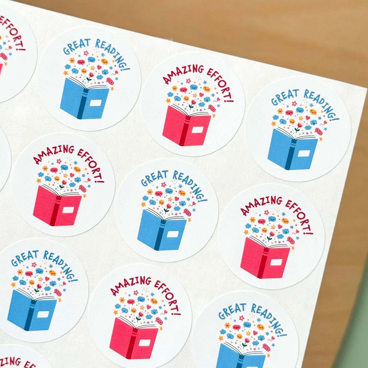 Reading Reward Stickers | Pink & Blue Book Teacher Sticker Sheet