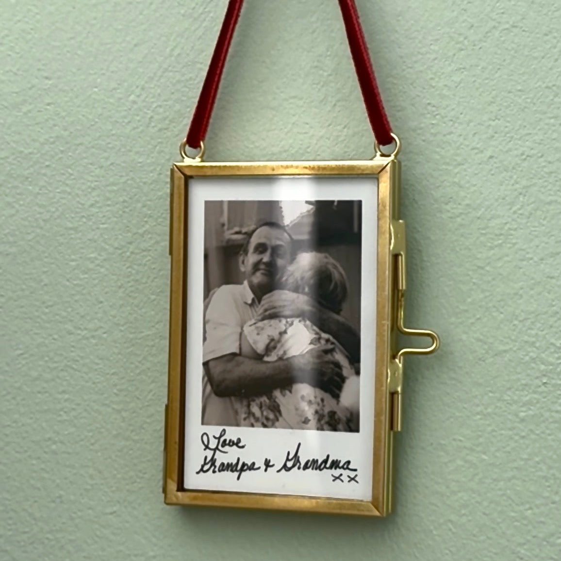 Personalised Photo Christmas Bauble | Custom Handwriting & Brass Floating Frame Ornament
