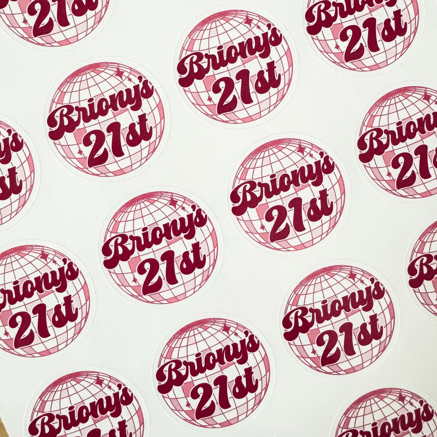 Personalised Birthday Pink Disco Ball Stickers – Custom Party Favours