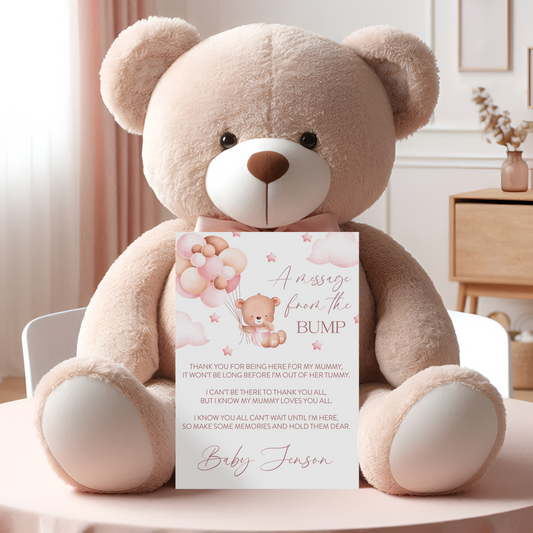 Personalised “A Message from the Bump” A4 Baby Shower Print – Teddy Bear Theme