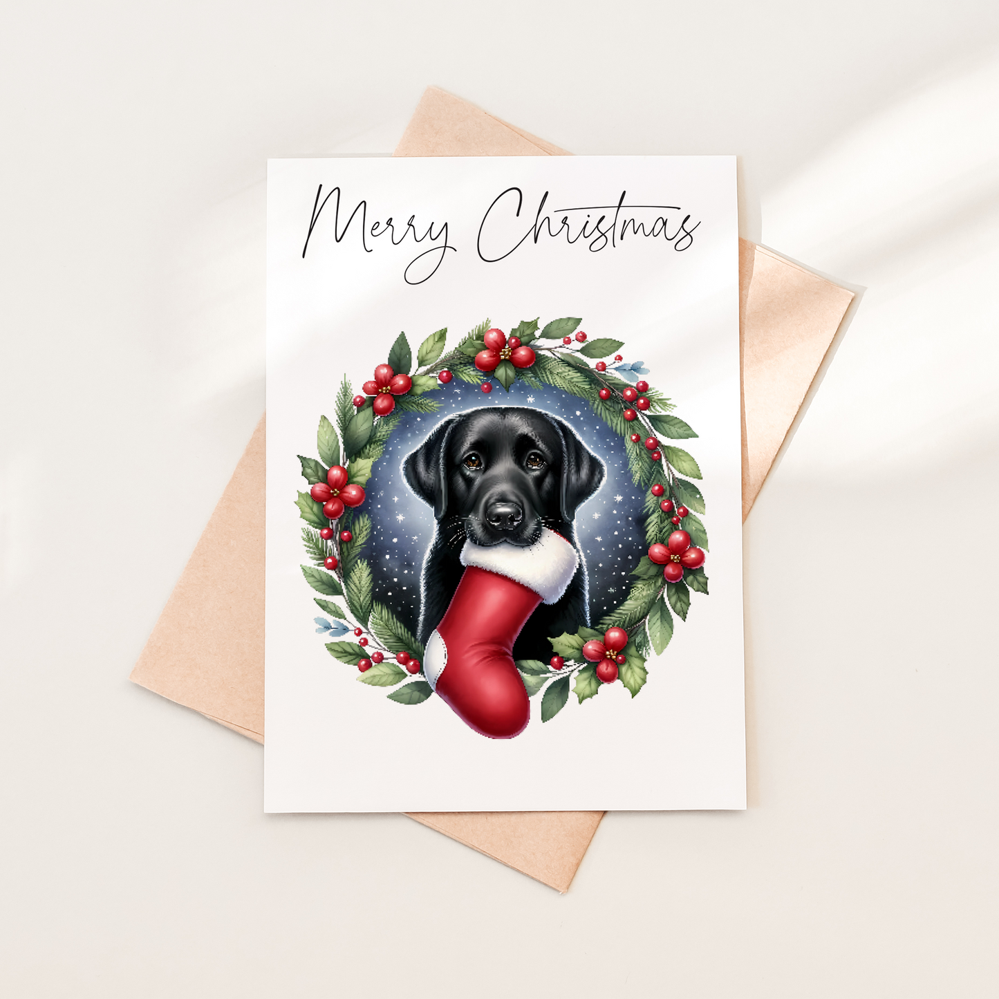 Festive Black Labrador Christmas Card