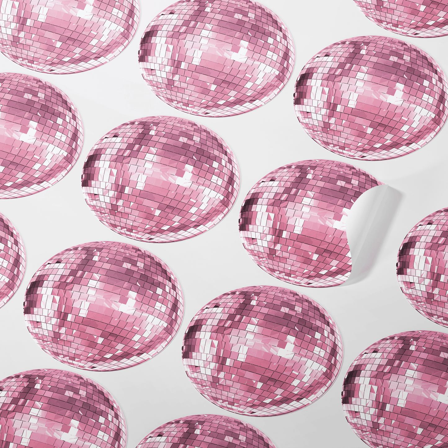 Pink & Silver Disco Ball Stickers – Multiple Sizes, Matte & Glossy Finishes