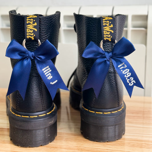 Personalised Navy Blue Wedding Bow Boot Charms