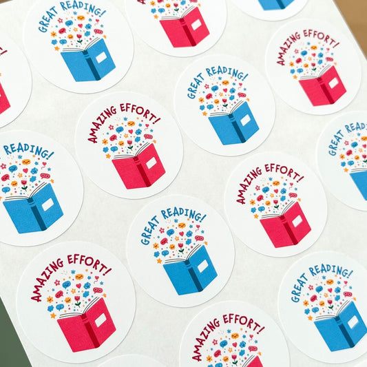 Reading Reward Stickers | Pink & Blue Book Teacher Sticker Sheet