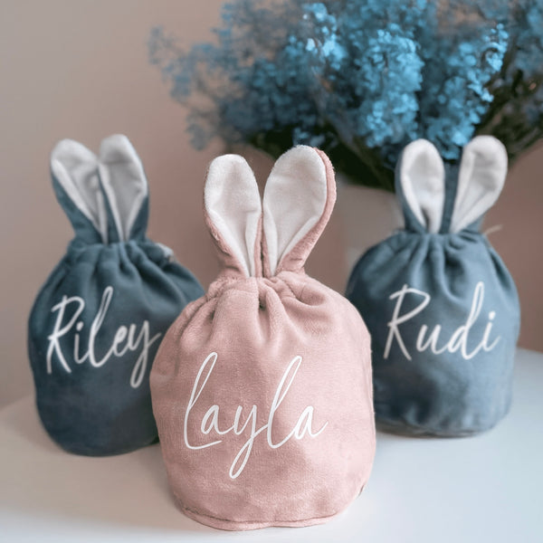 Personalised Easter Bunny Bags – Velvet Gift Bags with Custom Name