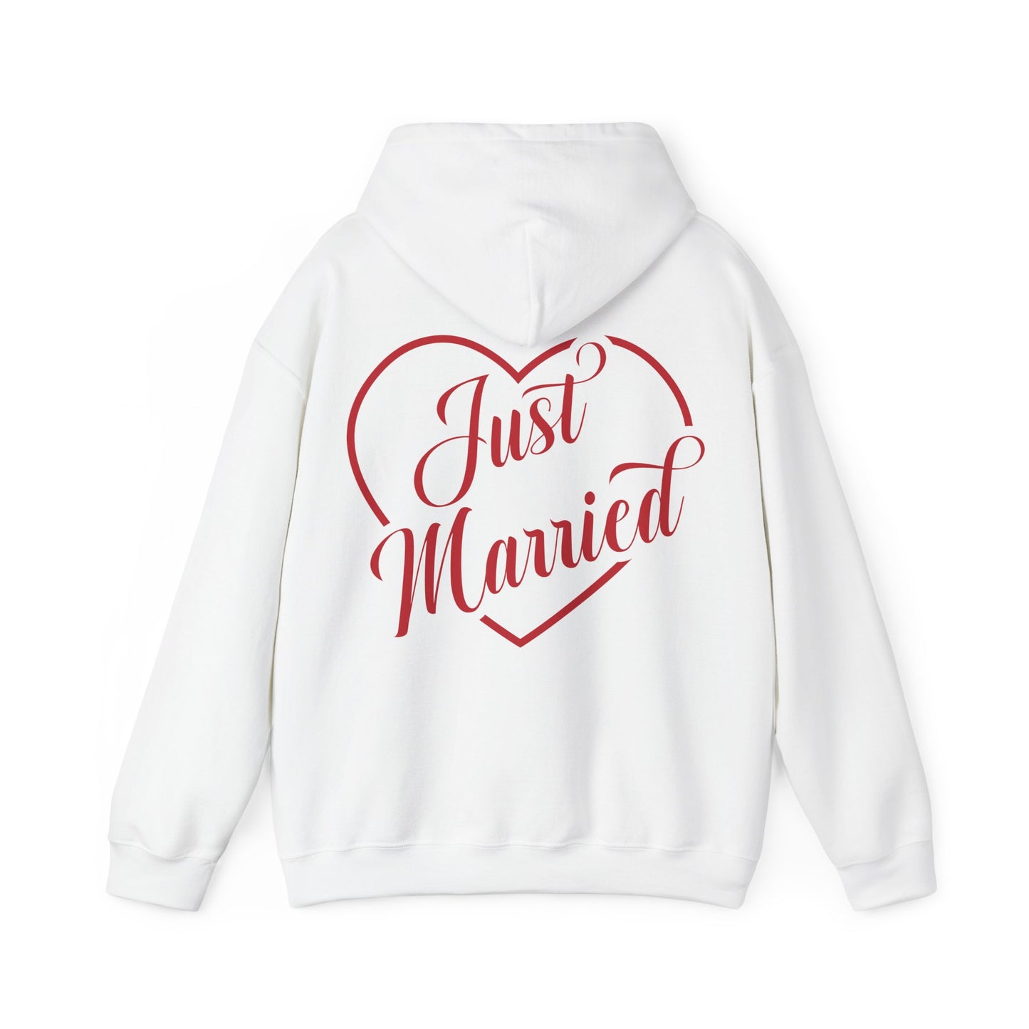 Just Married Hoodie — Romantic Bridal Sweatshirt with Heart Script
