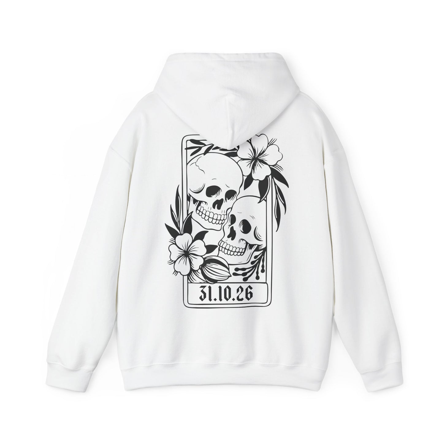 Customised Bride Skull Tarot Hoodie - Gothic Bridal Pullover Jumper with Floral Skulls & Date