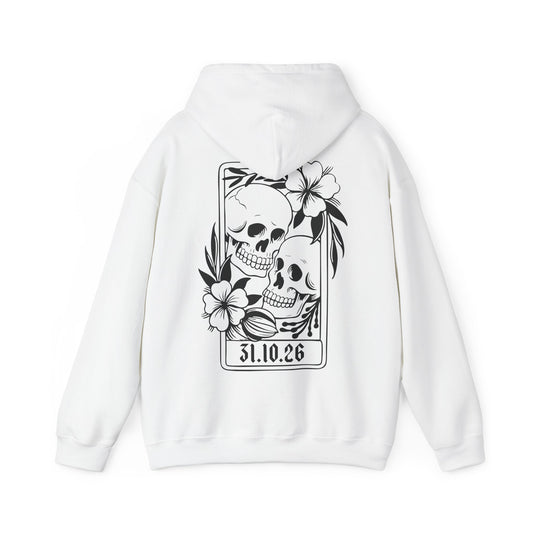Customised Bride Skull Tarot Hoodie - Gothic Bridal Pullover Jumper with Floral Skulls & Date