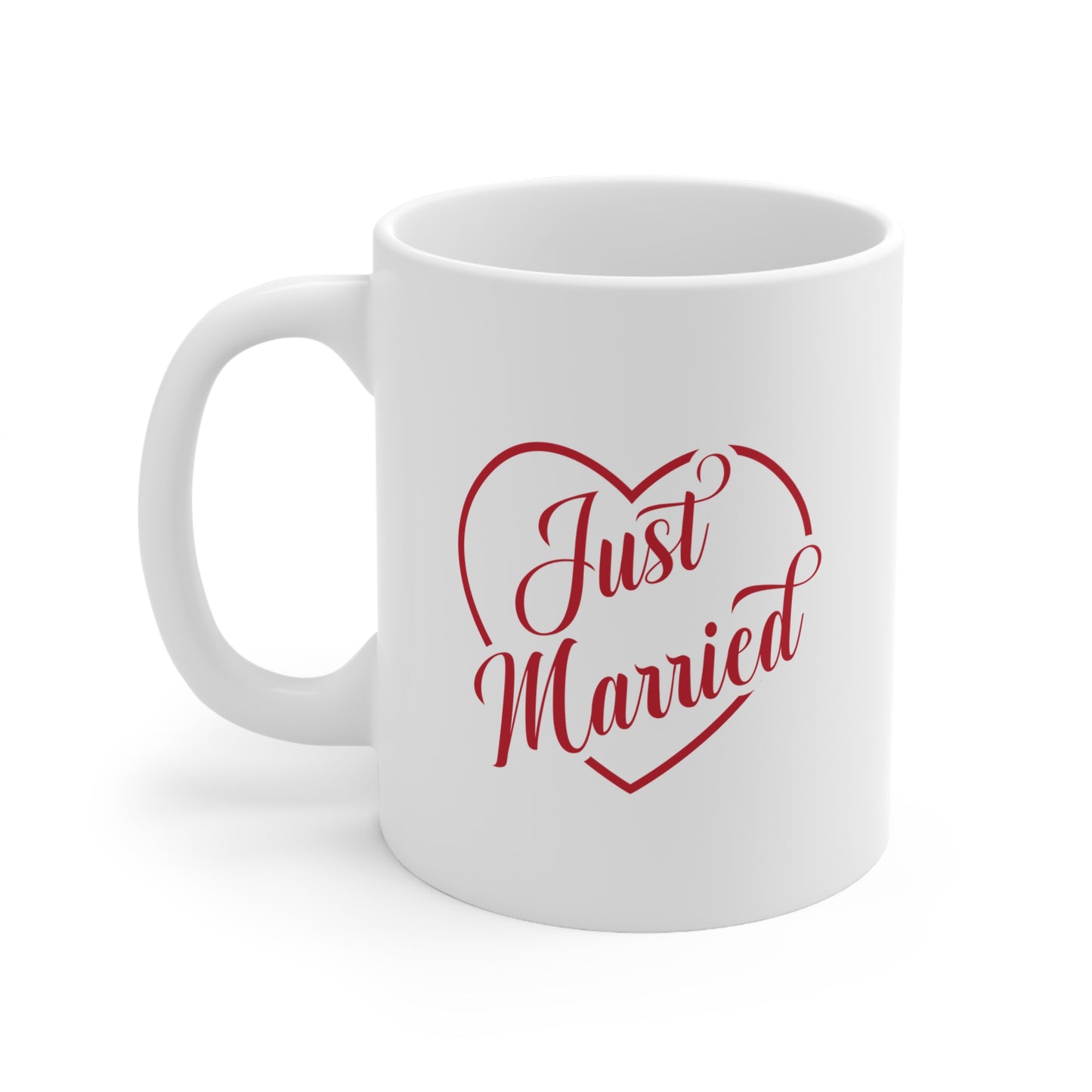Just Married Heart Ceramic Coffee Mug — Wedding Newlywed Gift (11oz & 15oz)