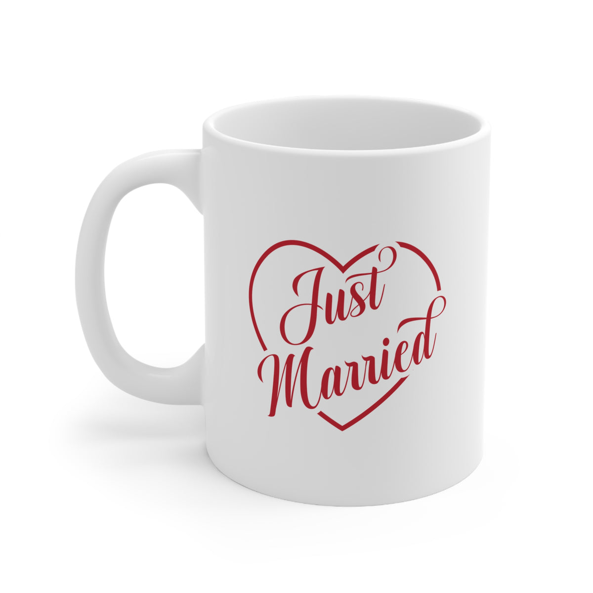 Just Married Heart Ceramic Coffee Mug — Wedding Newlywed Gift (11oz & 15oz)