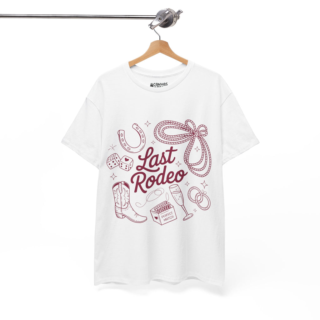Last Rodeo T-Shirt — Cowboy Hen Do Tee with Cowboy Boots, Rope & Horseshoe Design
