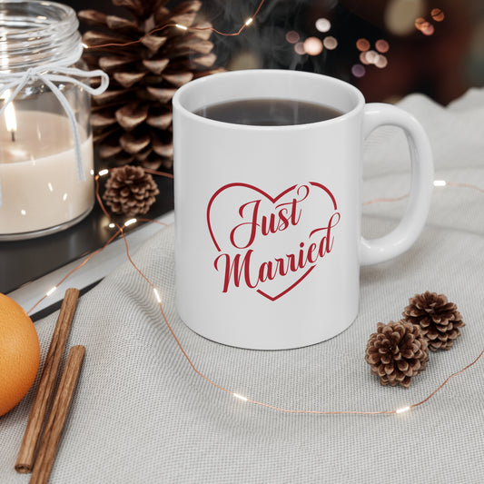 Just Married Heart Ceramic Coffee Mug — Wedding Newlywed Gift (11oz & 15oz)
