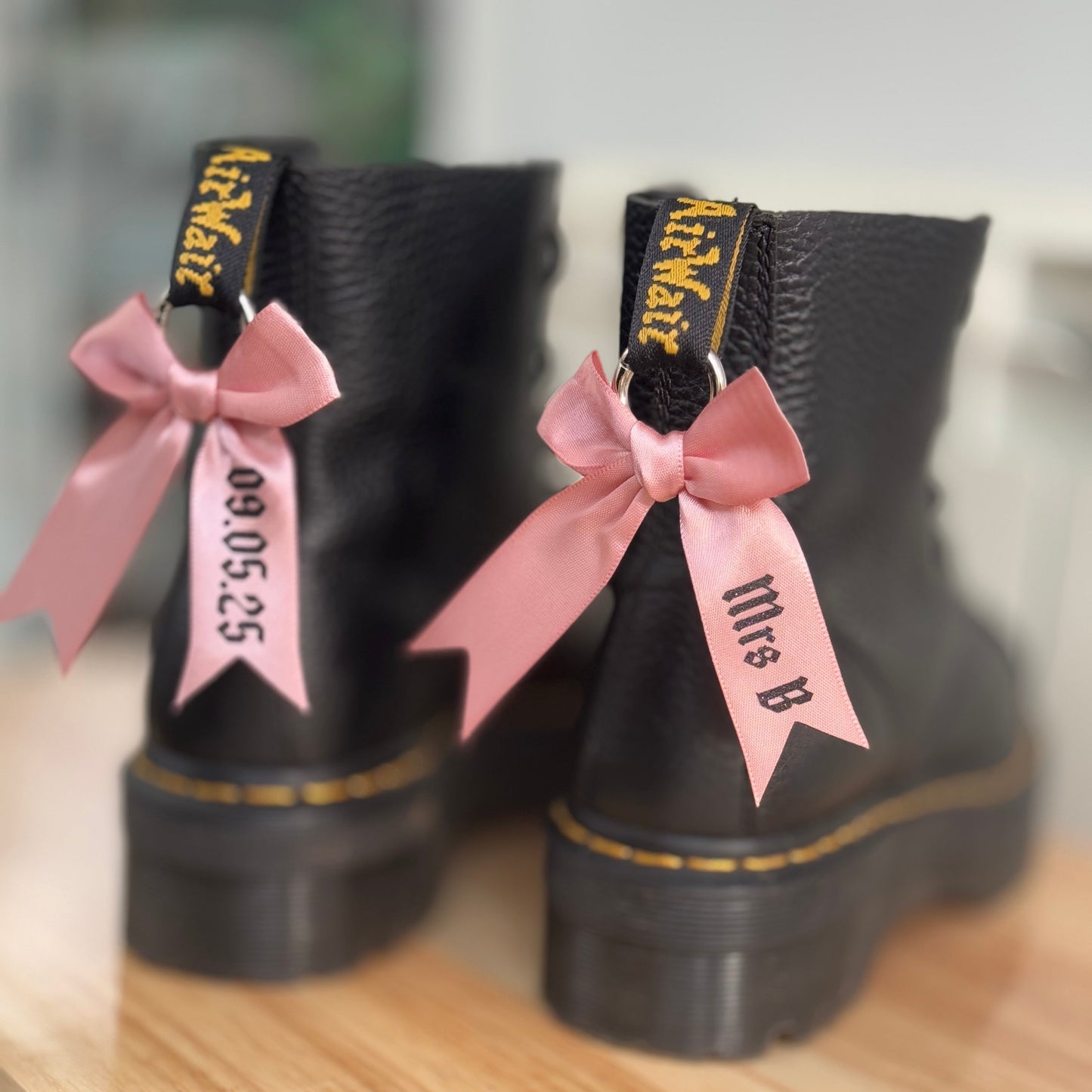 Personalised Pink Wedding Bow Boot Charms