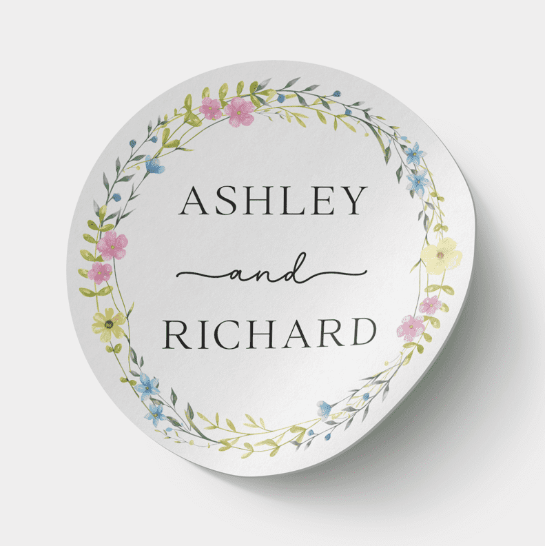 Personalised Pastel Floral Wreath Stickers