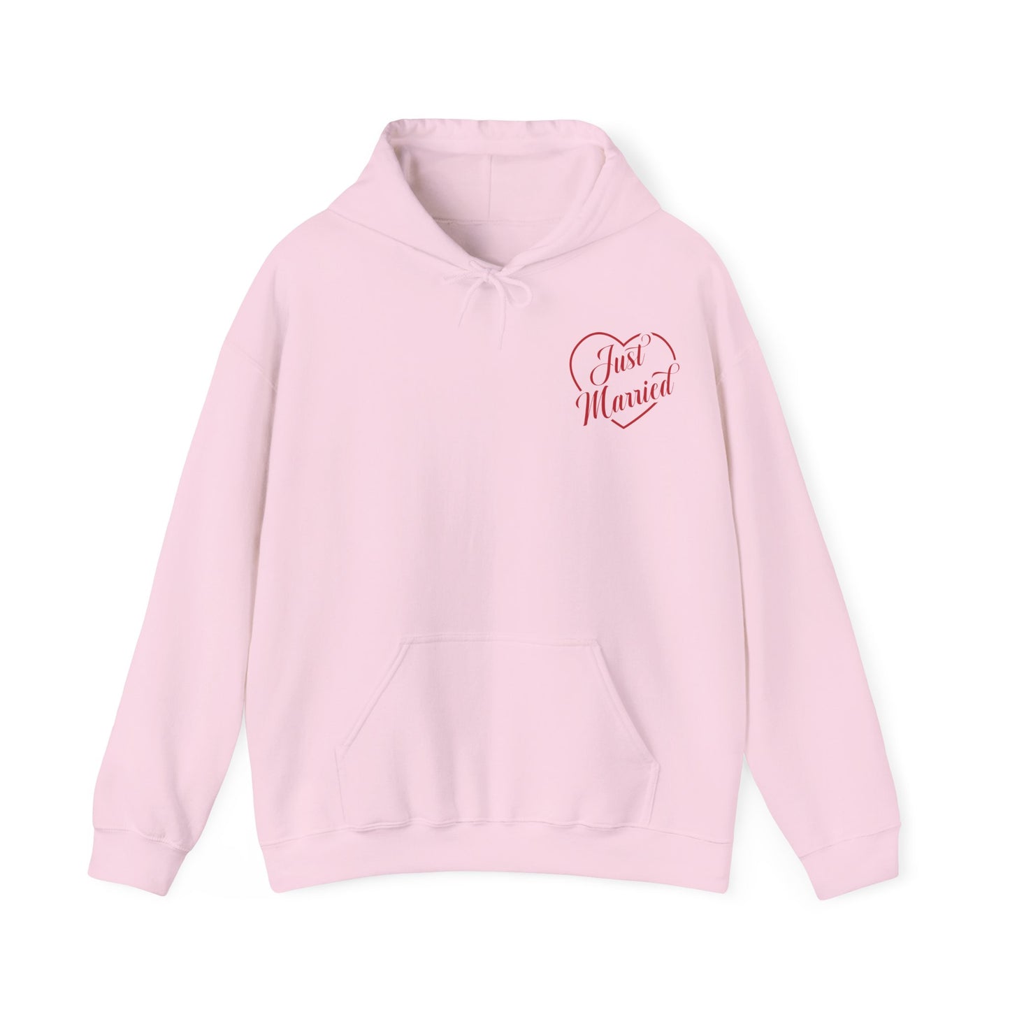 Just Married Hoodie — Romantic Bridal Sweatshirt with Heart Script