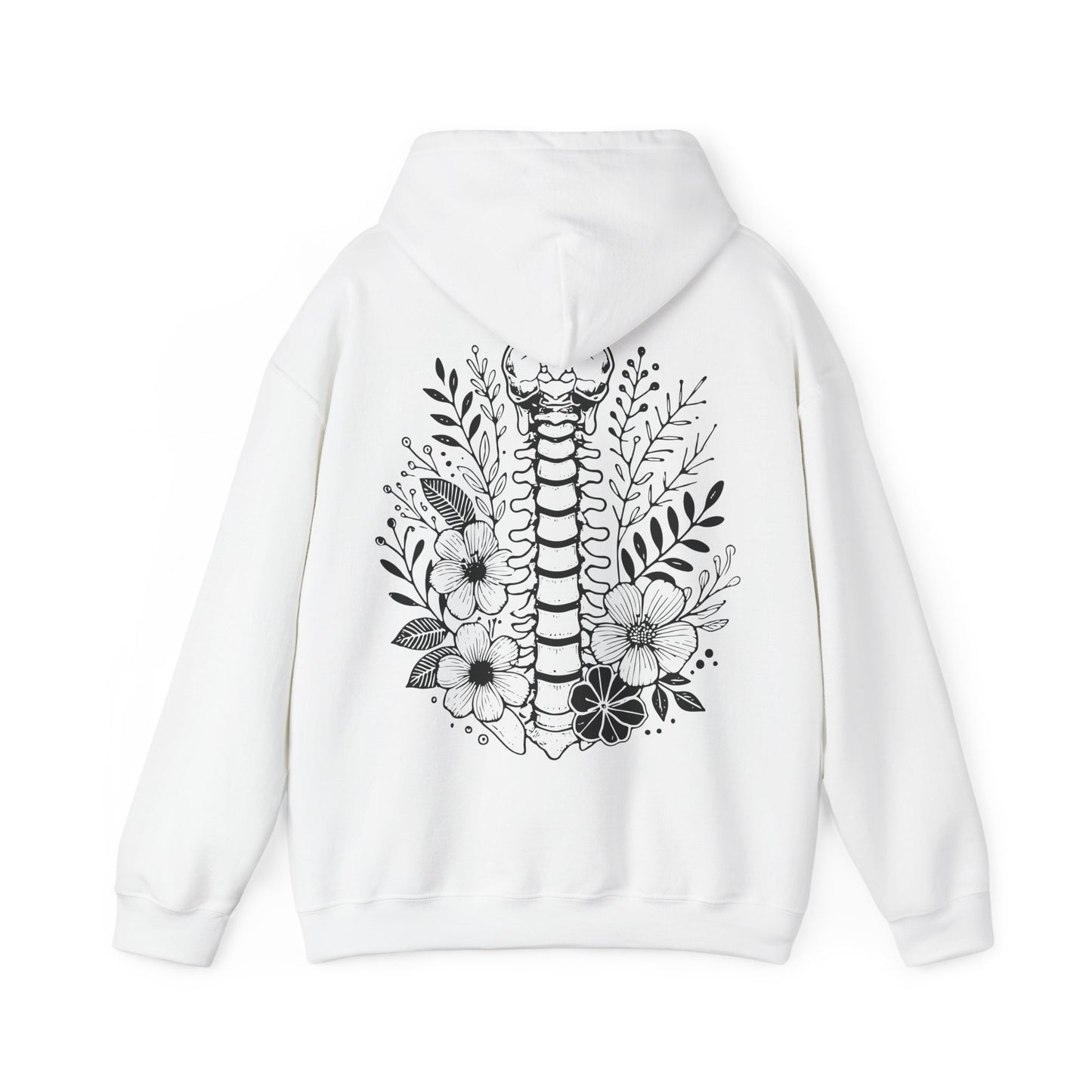 Floral Spine Hoodie — Botanical Anatomical Backprint Sweatshirt