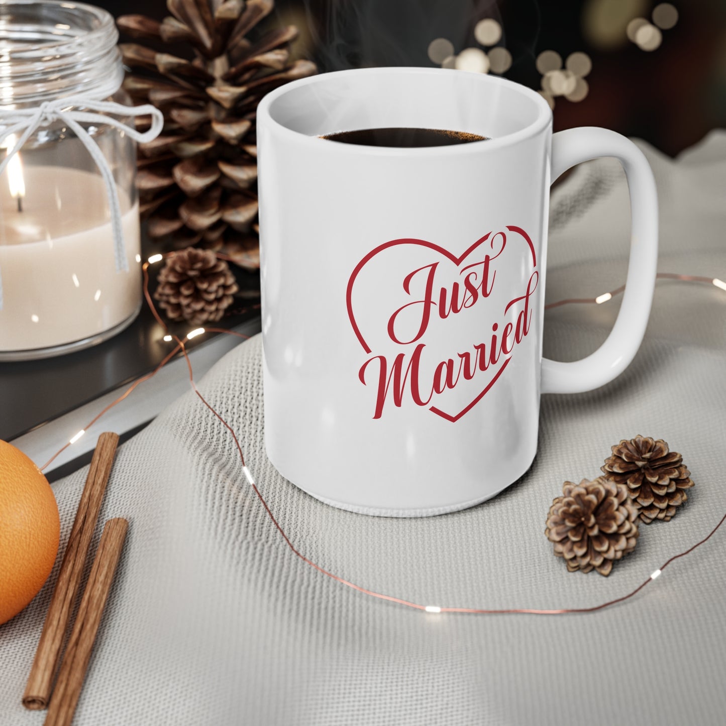 Just Married Heart Ceramic Coffee Mug — Wedding Newlywed Gift (11oz & 15oz)