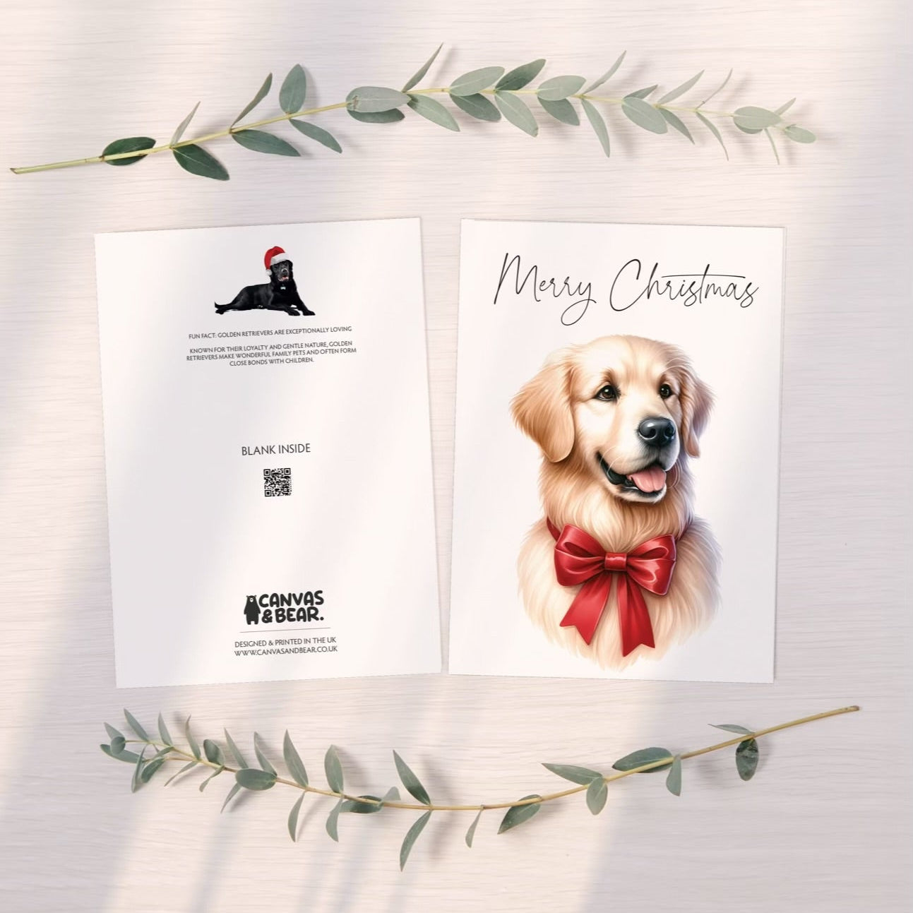 Pack of 5 Christmas Cards with Golden Retrievers - Fun Facts & Kraft Envelopes Included