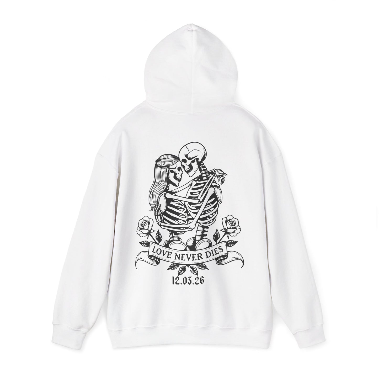Bride Hoodie — 'Love Never Dies' Skeleton Couple Wedding Pullover