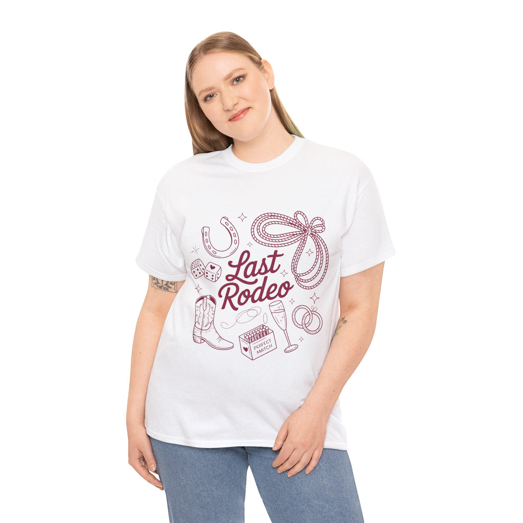 Last Rodeo T-Shirt — Cowboy Hen Do Tee with Cowboy Boots, Rope & Horseshoe Design