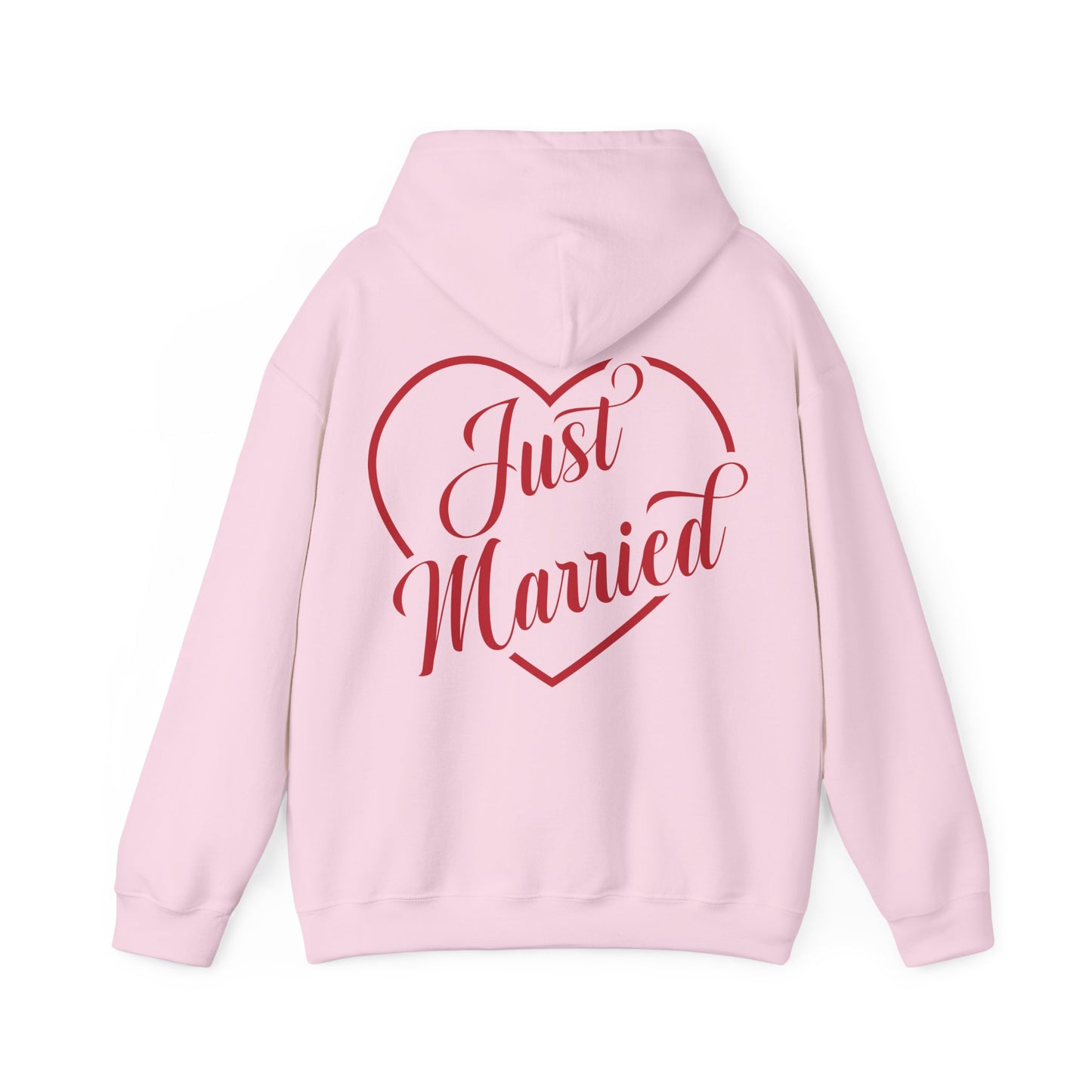 Just Married Hoodie — Romantic Bridal Sweatshirt with Heart Script