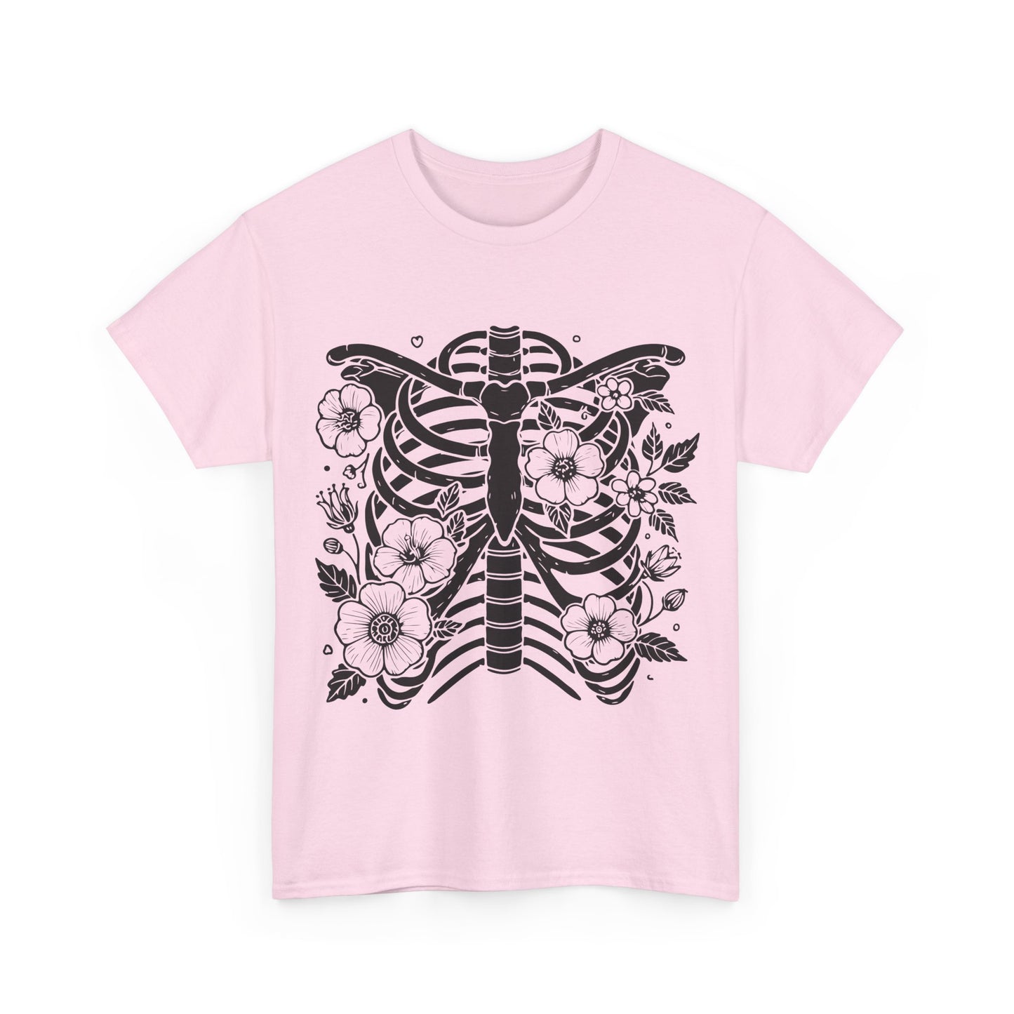 Floral Ribcage Skeleton Tee — Gothic Botanical Graphic T-Shirt