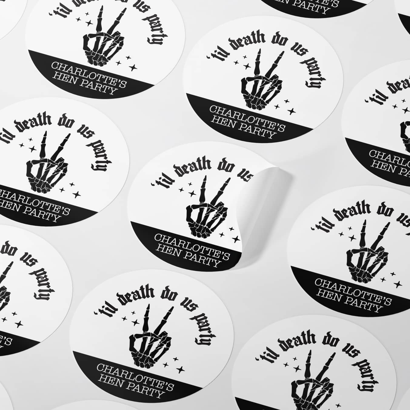 Gothic Hen Party Stickers – ‘Til Death Do Us Party’ | Custom Alternative Hen Do