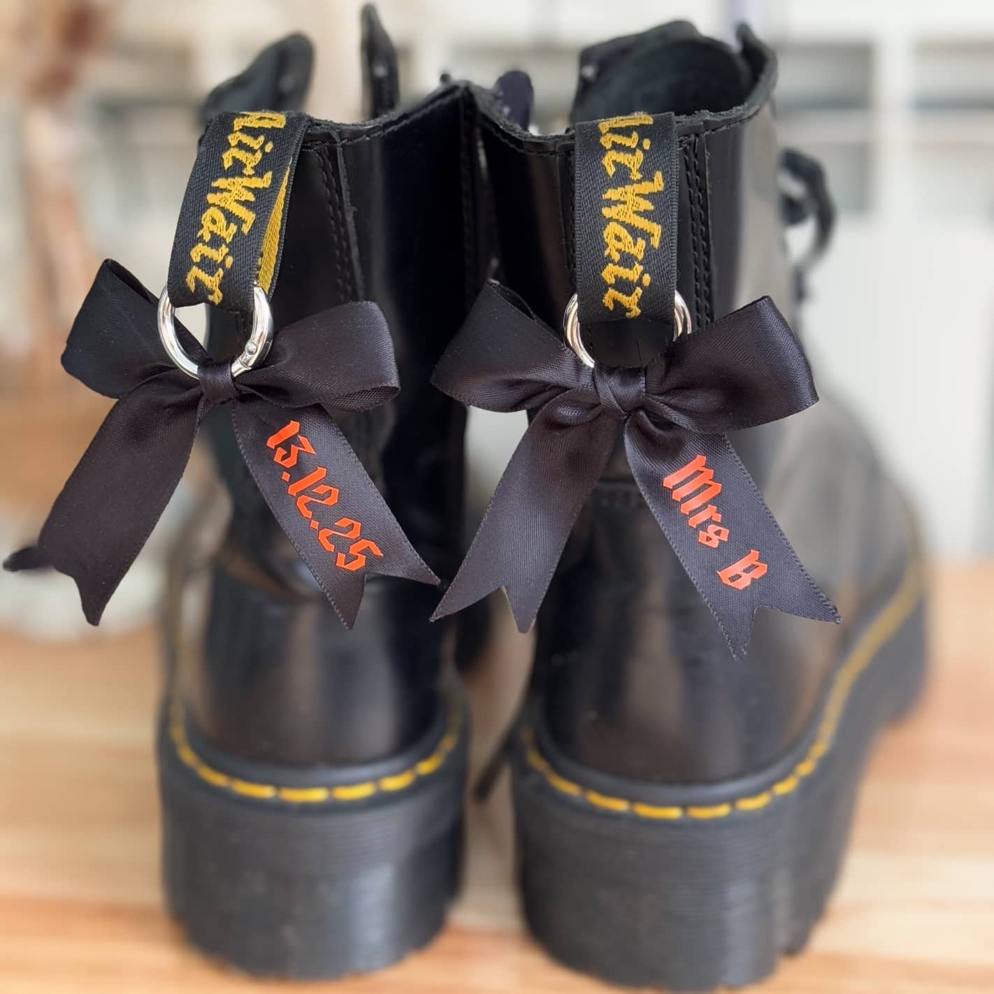 Personalised Black & Orange Wedding Bow Doc Marten Boot Charms