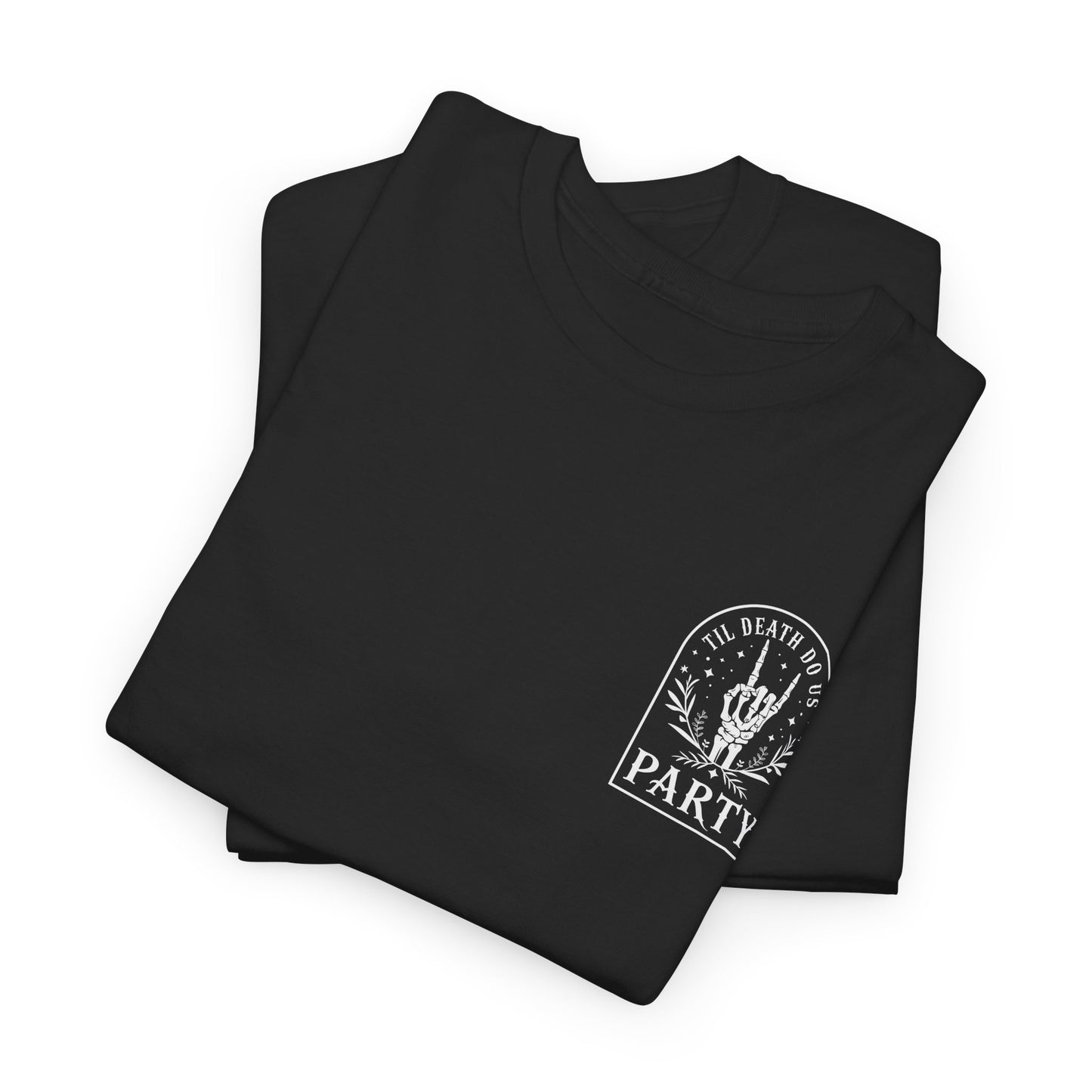 T‑Shirt — “Til Death Do Us Party” Skeleton Hand Gothic Tee