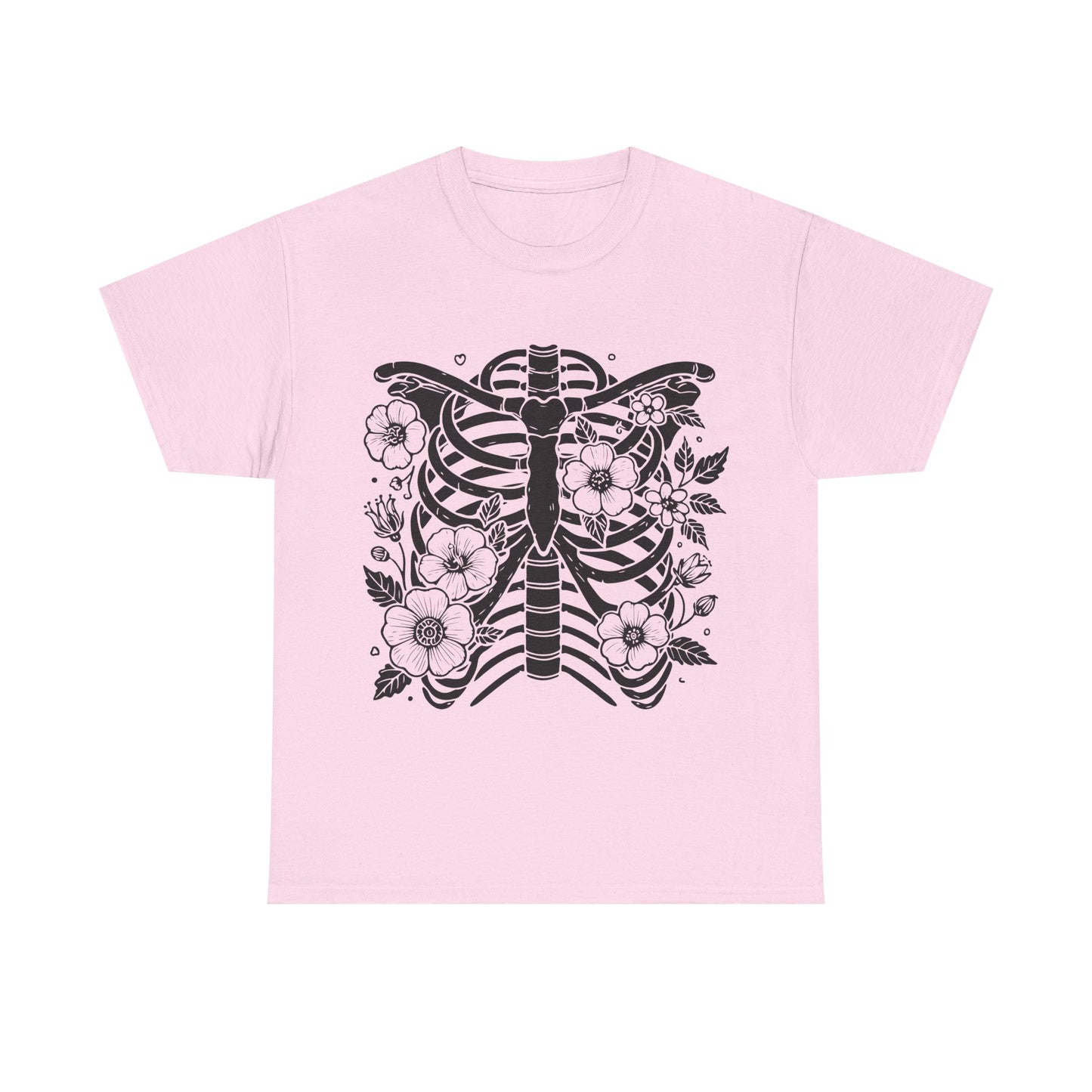 Floral Ribcage Skeleton Tee — Gothic Botanical Graphic T-Shirt